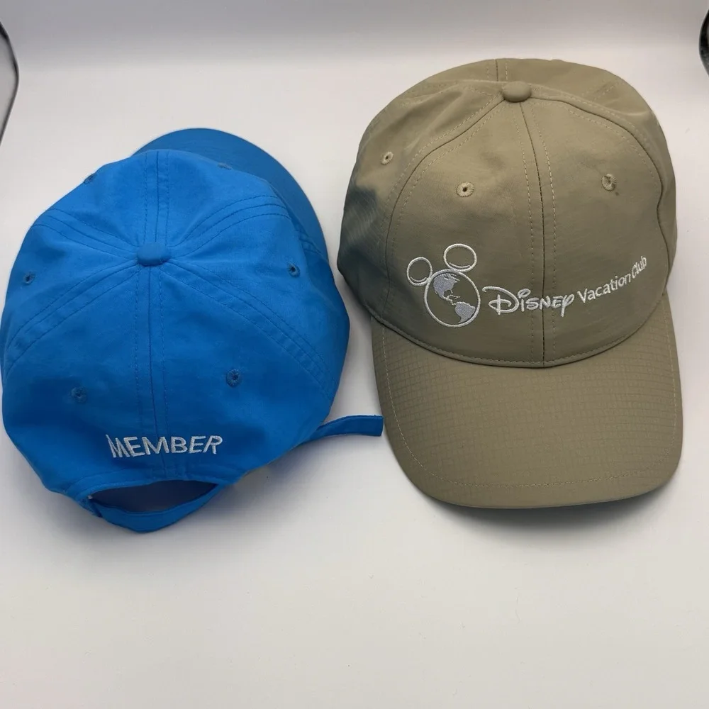 Set Of 2 Disney Vacation Club‎ DVC Member Beige/Blue Exclusive Strapback Hat cap